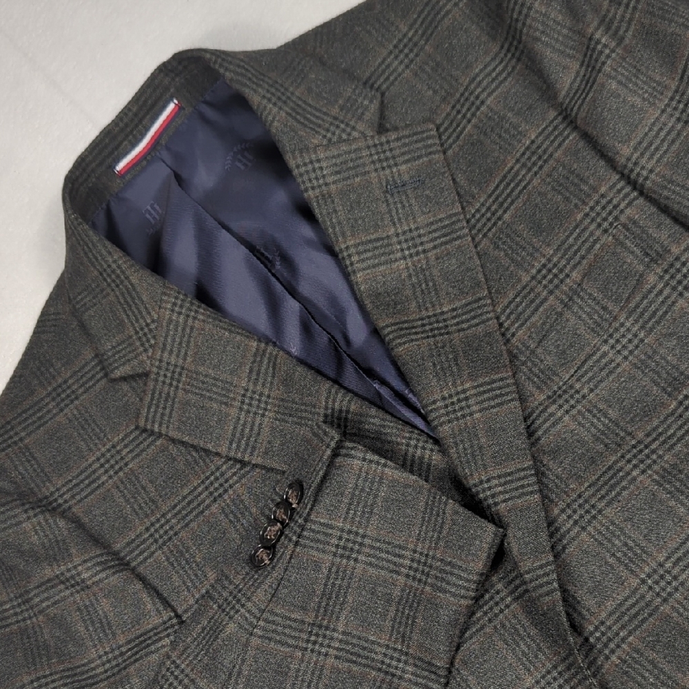 NEW Tommy Hilfiger Glen Plaid Mens Sport Coat Gray & Brown Size 38R‎